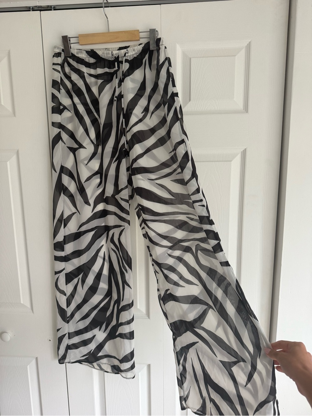 Bershka Black & White Zebra-Print Wide-Leg Pants